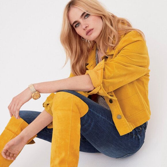 Cabi 3909 Citizen Jacket S Micro Corduroy Cord Marigold Mustard Yellow Pockets - Picture 2 of 16